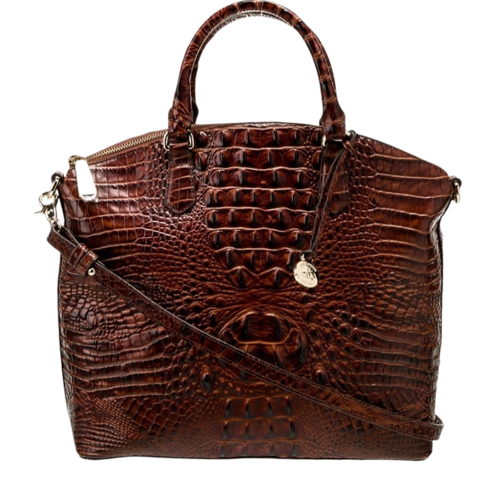 Brahmin Brown Crocodile-Embossed Satchel